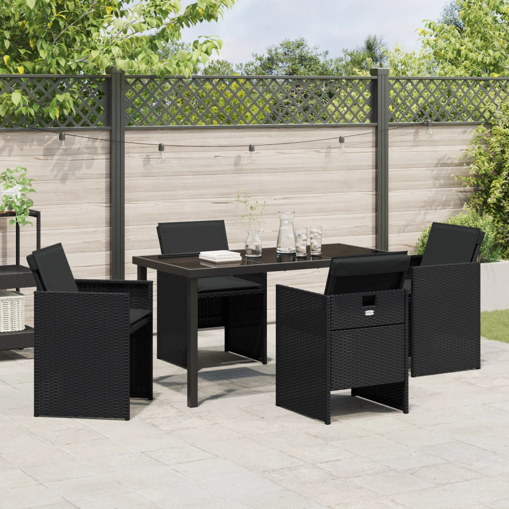 Set da Pranzo da Giardino da 5 Pezzi con Cuscini Rattan Polimerico Nero