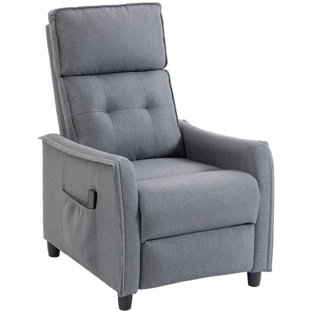 Poltrona Massaggiante  69x93x104 cm Reclinabile a 160° con Poggiapiedi e Telecomando Effetto Lino Grigio Chiaro