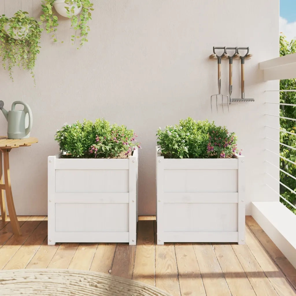 2 pz Fioriere | Cassetta per fiori | Vaso da Giardino Bianche in Legno Massello di Pino