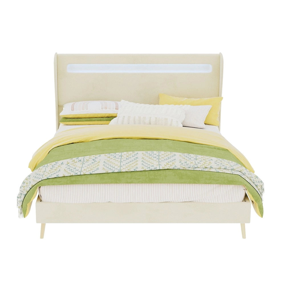 Letto imbottito con testiera LED ¨C Minimal ¨C 140x200 cm beige con materasso