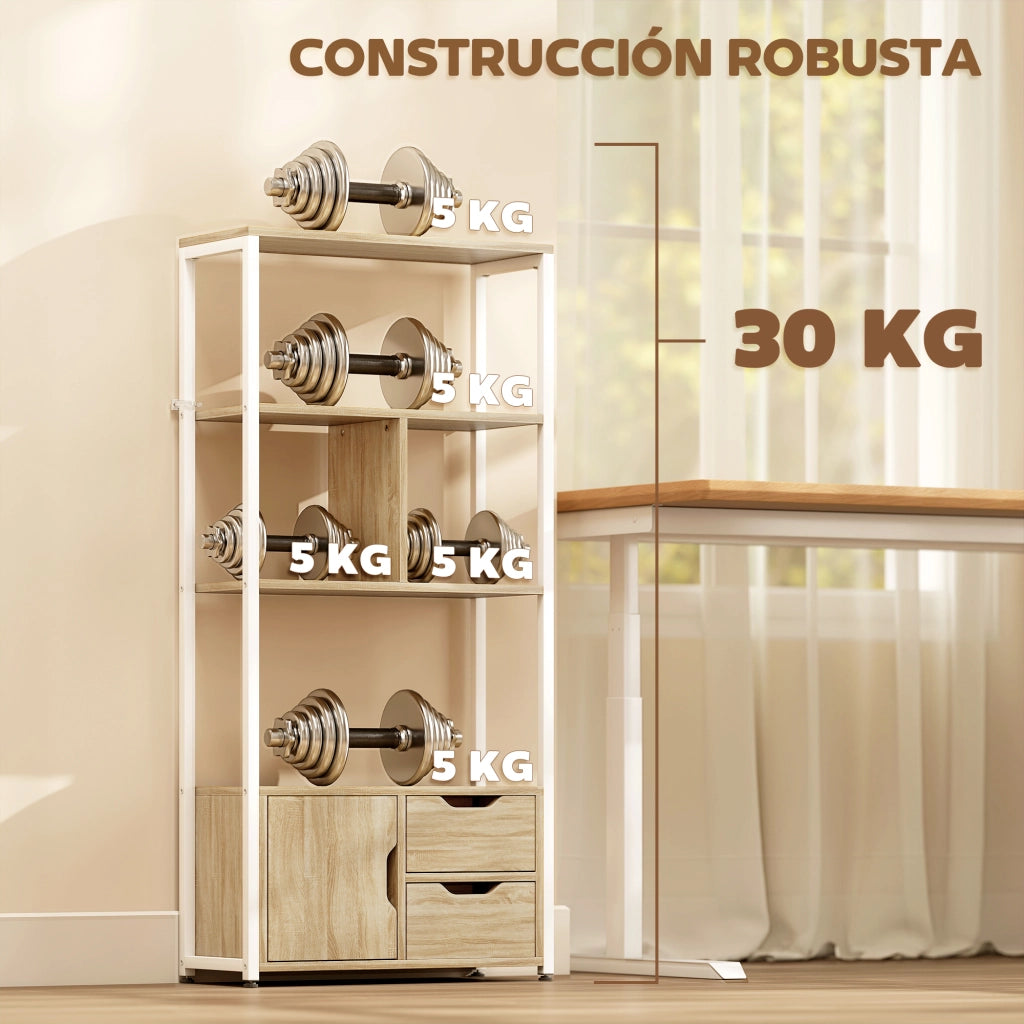 Libreria con ante e cassetti ¨C Xylo ¨C legno naturale e bianco 58x24x122 cm