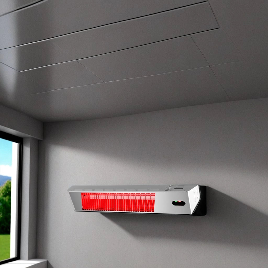 Mpc Malaga 2000w Apptuya Stufa a Infrarossi Wifi Da Esterno Da 2000w Regolabile Grigio Riscaldante a Onda Corta a Ira e Telecomando Design Elegante Griglia a Protezione e Display a Led