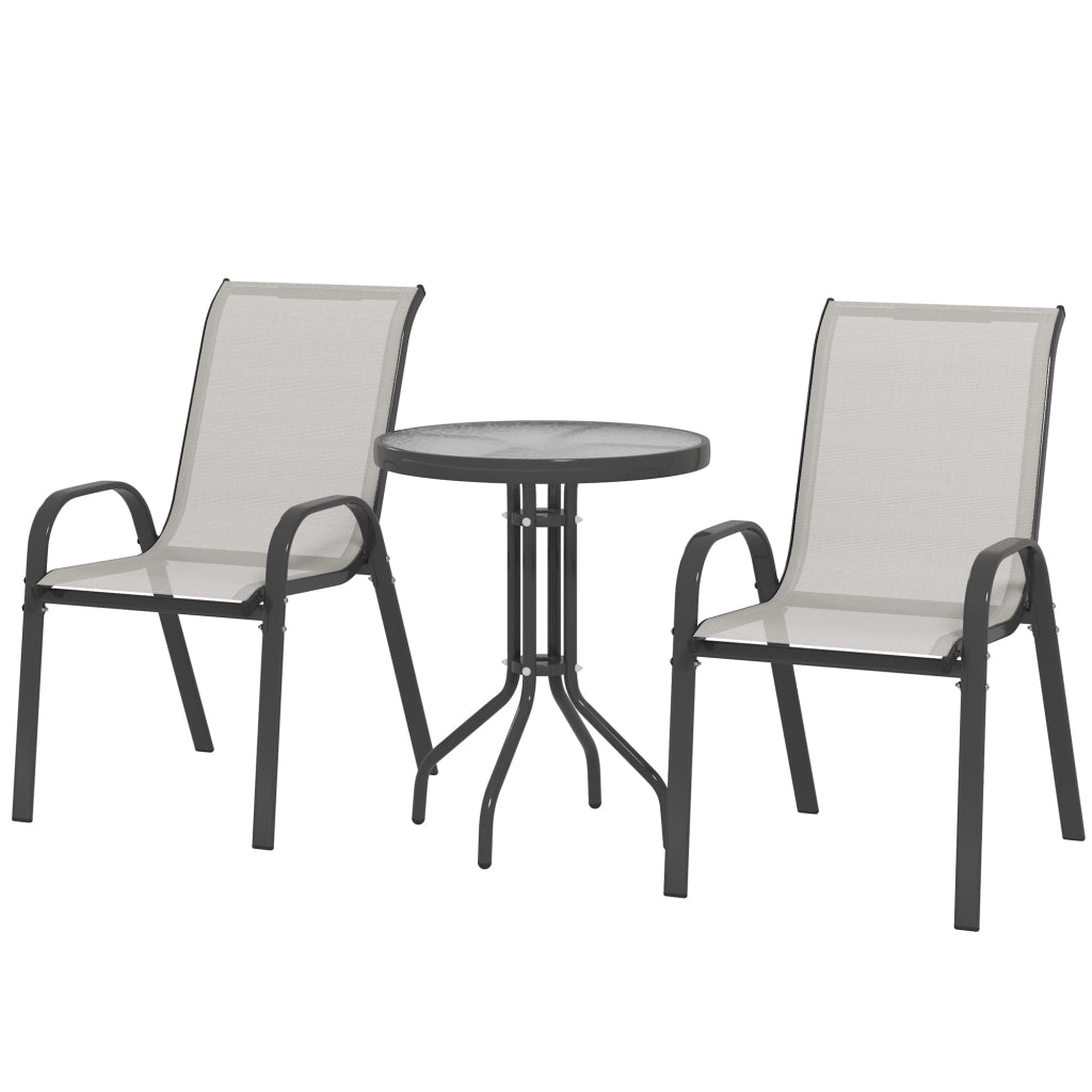 Set 3 Pezzi Salotto Giardino ¨C Zephmum ¨C 2 Poltrone Pieghevoli Tavolino Vetro Grigio Chiaro