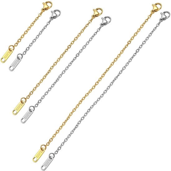 Verlengkettinge in Acciaio Inossidabile 6 pezzi - Giallo/Argento - Chiusura a Crocetta - Lunghezza 5/10/15 cm - Adatti per Accessori di Gioielleria Artigianale - Componenti di Gioielleria