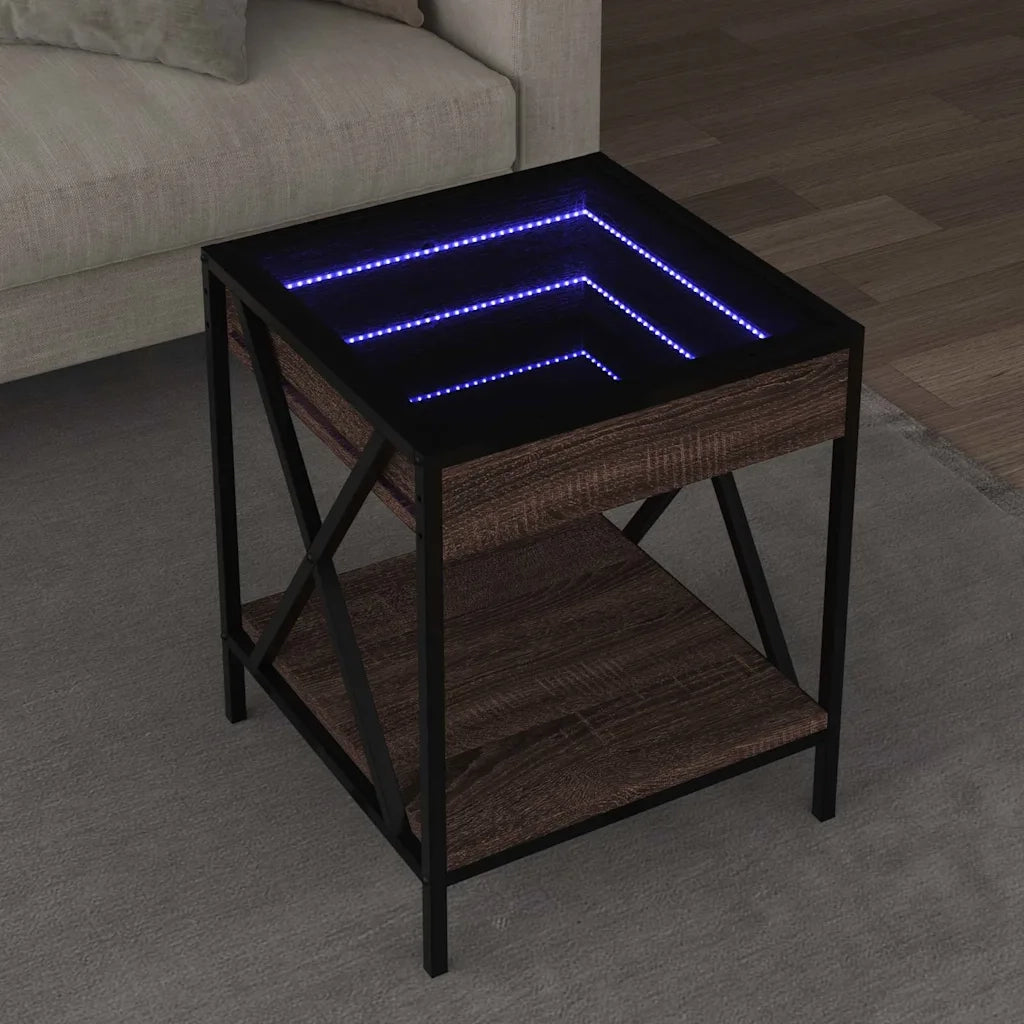 Tavolino da salotto | Tavolino da caff¨¨ | Tavolino da Soggiorno con LED Infinity Rovere Marrone 40x40x49 cm