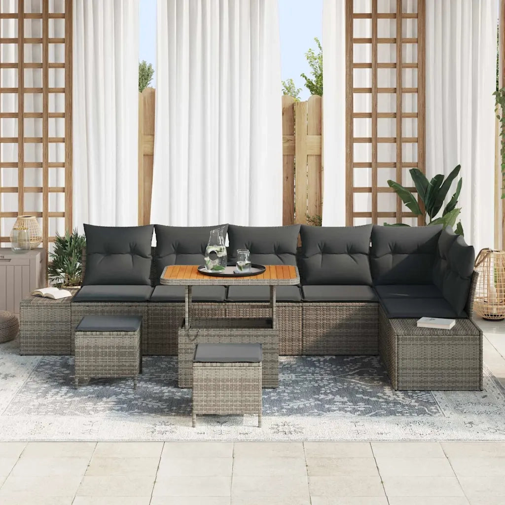 Set Divano da Giardino con cuscino 9 pcs Grigio polyrattan 3362808