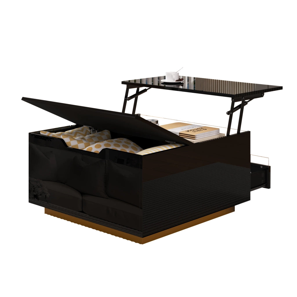 Tavolino da salotto 70x70x38 cm; piano sollevabile e vano nascosto; truciolato; nero