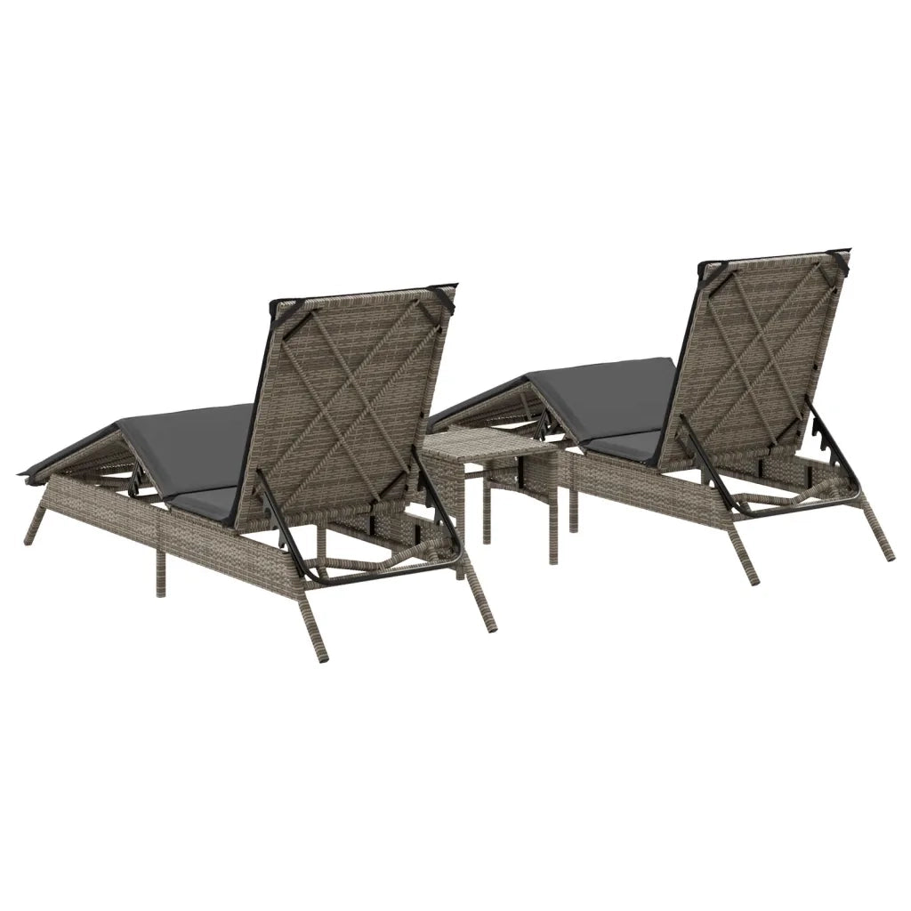 Lettini Prendisole 2 pz con Tavolino Grigio in Polyrattan 4002712