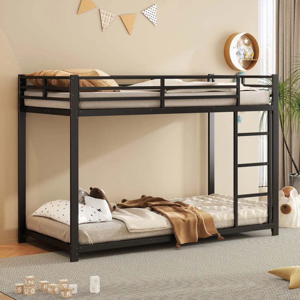 Letto a castello in metallo 90x200 cm con sponde di sicurezza; nero