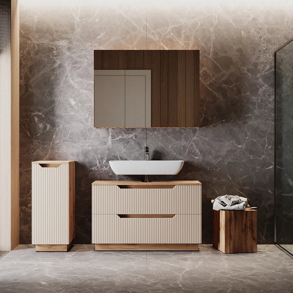 Vicco Set di mobili da bagno Rovere/cashmere a righe 3 parti