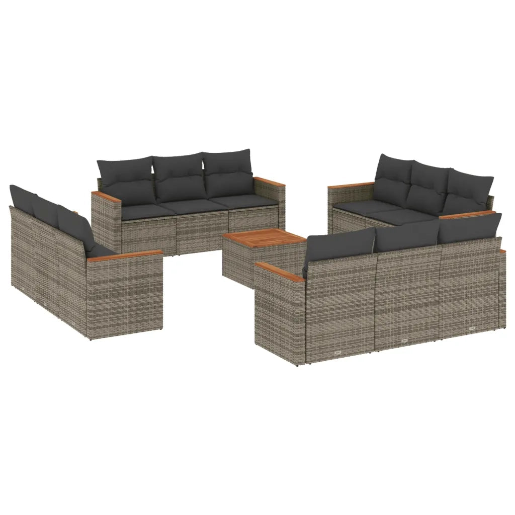Set Divani da Giardino 13 pz con Cuscini Grigio in Polyrattan 3225843