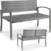 Panca da Giardino in Rattan, Panca da Balcone a 2 Posti, Resistente Alle Intemperie, Rattan Monofacciale, Sedia da Giardino per Esterno, Terrazze e Balcone, 122x60x85 cm, Grigia