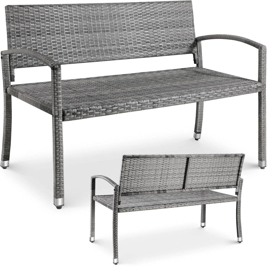 Panca da Giardino in Rattan, Panca da Balcone a 2 Posti, Resistente Alle Intemperie, Rattan Monofacciale, Sedia da Giardino per Esterno, Terrazze e Balcone, 122x60x85 cm, Grigia