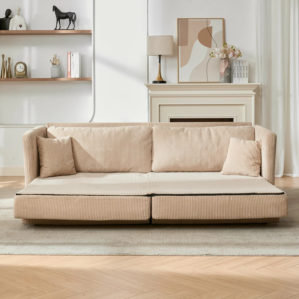 Divano letto 182x88x84 cm trasformabile in velluto a coste beige