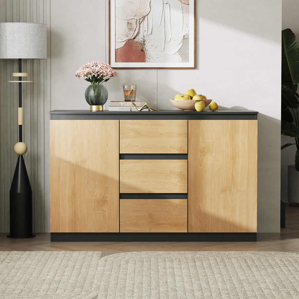 Cassettiera con 3 Cassetti e Armadio con Ante ¨C Zephmum ¨C Nero Rovere