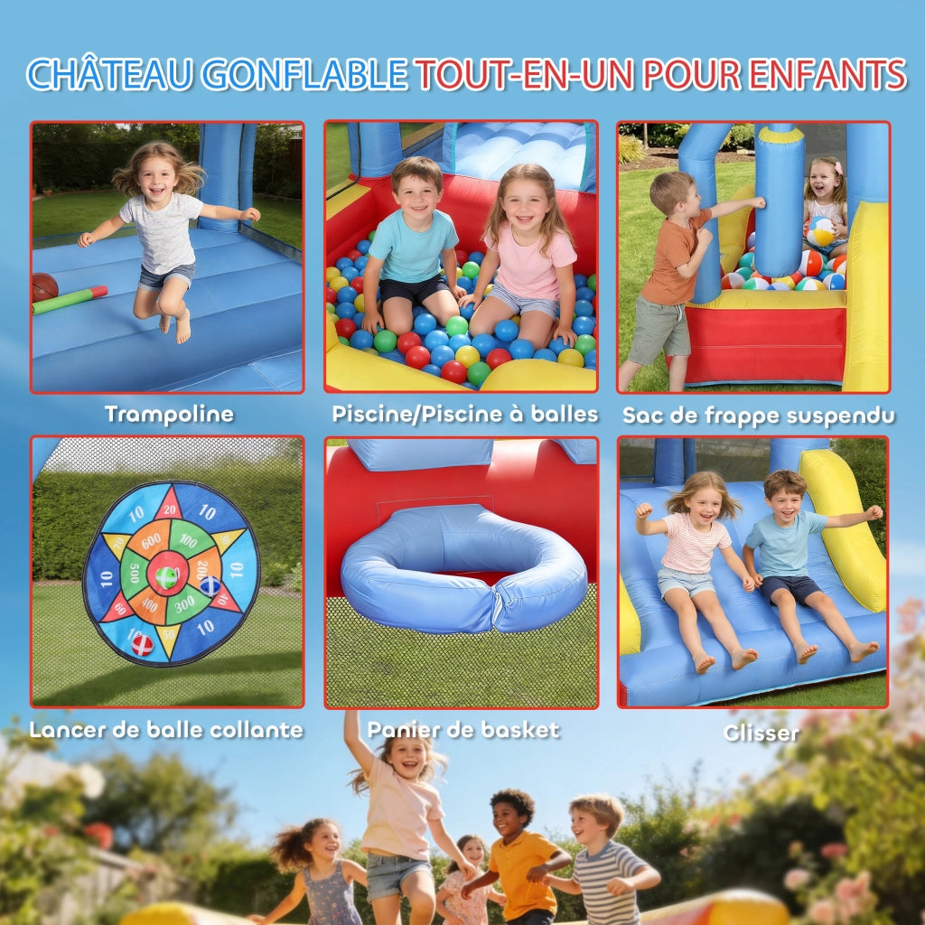 Parco acquatico gonfiabile 5 in 1 con soffiatore, scivoli, trampolino ¨C zephmum ¨C multicolore