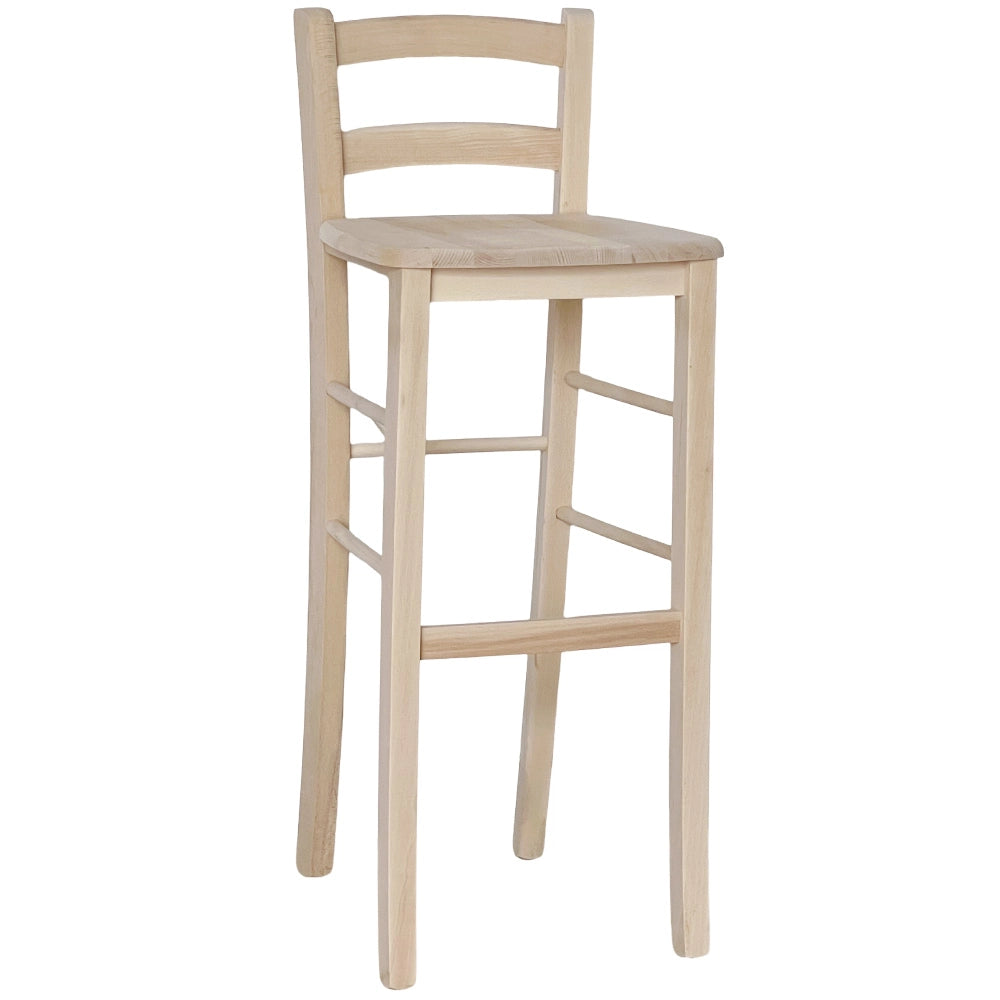 Sgabello alto da bar in legno grezzo da verniciare h 80 cm seduta in massello