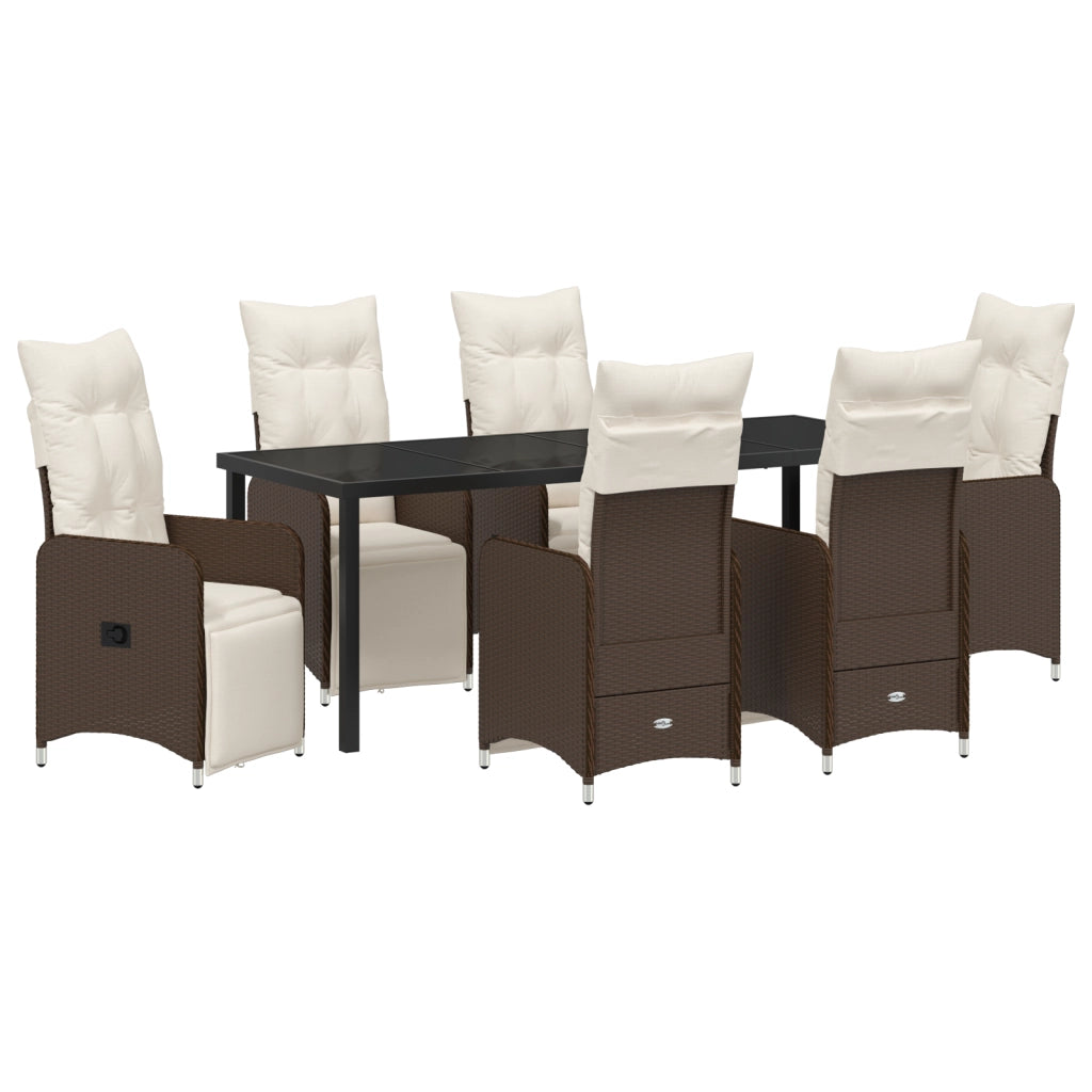 Set da Pranzo da Giardino 7 Pezzi con Cuscini in Polyrattan Marrone