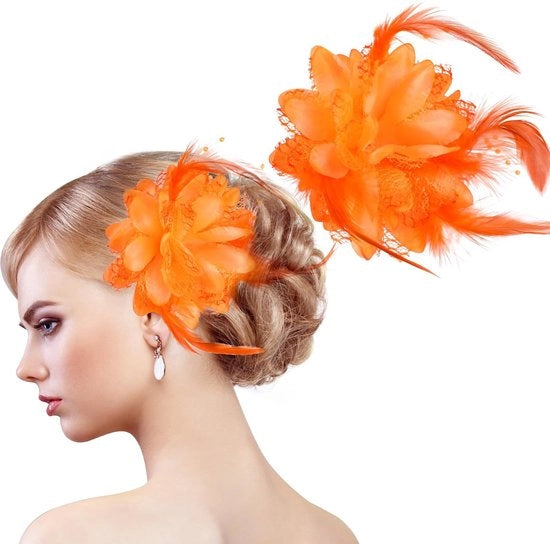 Accessori per capelli a forma di fiore - 2 pezzi - Fascia da capo retro - Stile vintage - Adatto per donne - Accessori per capelli in stile antico - colore arancione