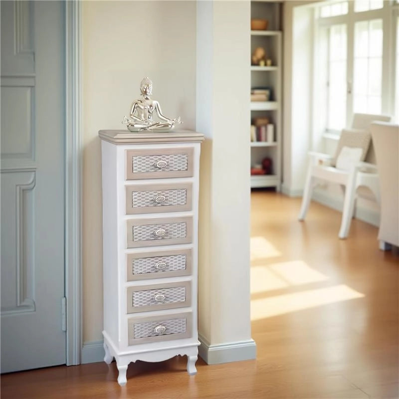 CHARM CASSETTIERA A 6 CASSETTI 40X30X112H CM COLORE BIANCO E CREMA