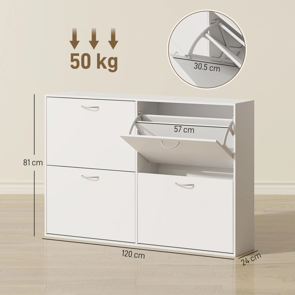 Armadio Scarpe con 4 Cassetti a Ribalta ¨C zephmum ¨C Bianco 120x24x81 cm
