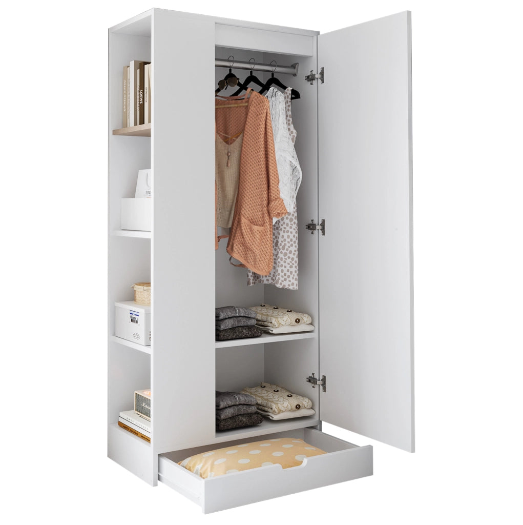 Armadio guardaroba a un'anta con ripiani regolabili 70x40x170 cm; bianco