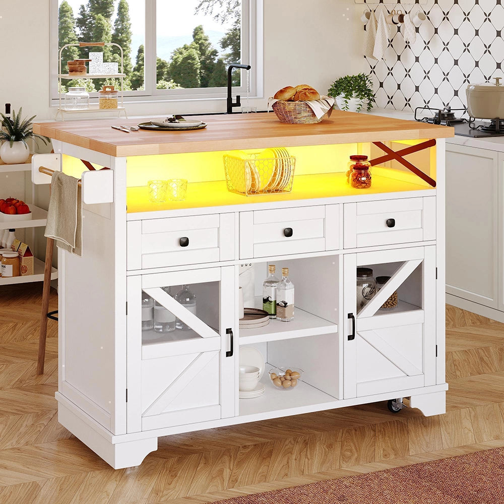 Carrello da cucina multifunzionale - Xylo - Con LED e tavolo pieghevole, 3 cassetti e 2 ante