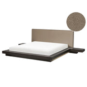 Letto matrimoniale LED con comodini e testata bouclé tortora in frassino scuro 160 x 200 cm stile giapponese