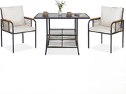 Set Salottino da Giardino in Vimini, Set di Mobili da 3 Pezzi per Esterno Salvaspazio con Cuscini, Tavolo Rettangolare e Sedie in Rattan per Balcone, Veranda, Giardino e Cortile (Beige)