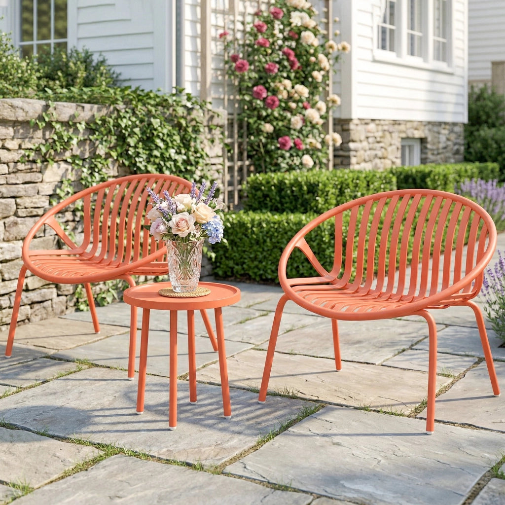 Set tavolino da giardino 3 pezzi ¨C zephmum ¨C rosso, acciaio e polipropilene, 80x70x75 cm