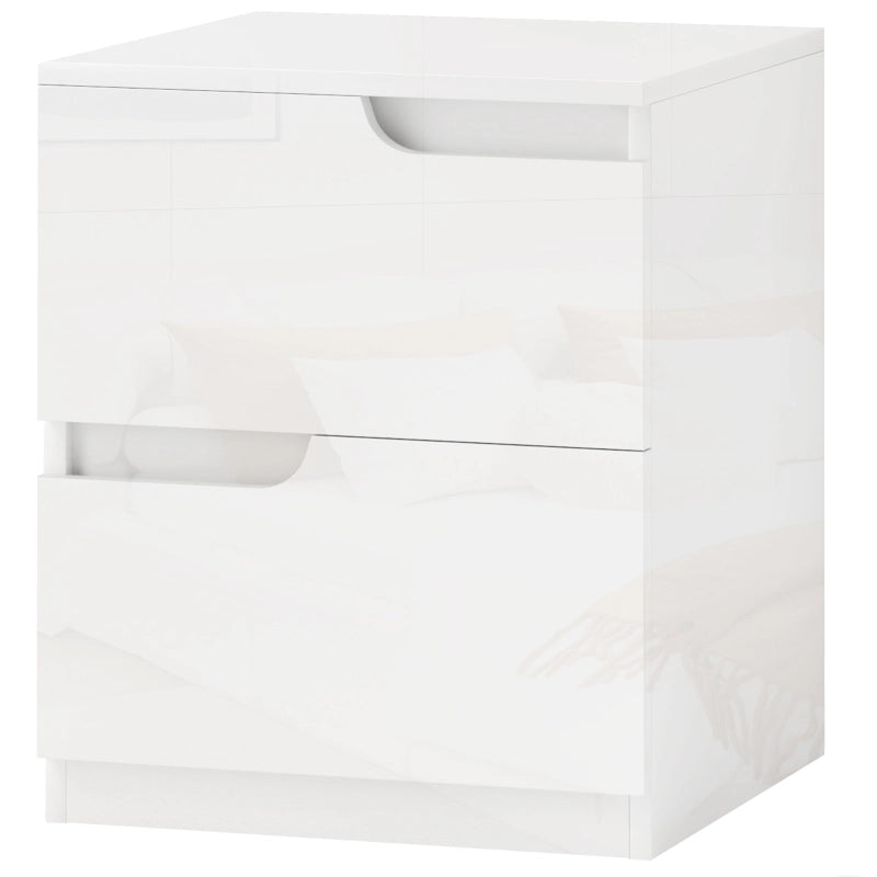 Comodino con 2 cassetti e vani contenitore, design moderno, per camera da letto e soggiorno, bianco, 40 × 40 × 48 cm
