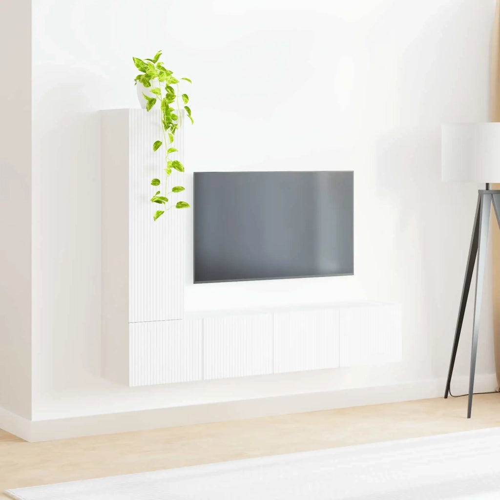 Set mobile TV Montaggio a parete 3 pcs Bianco Legno multistrato 3408988
