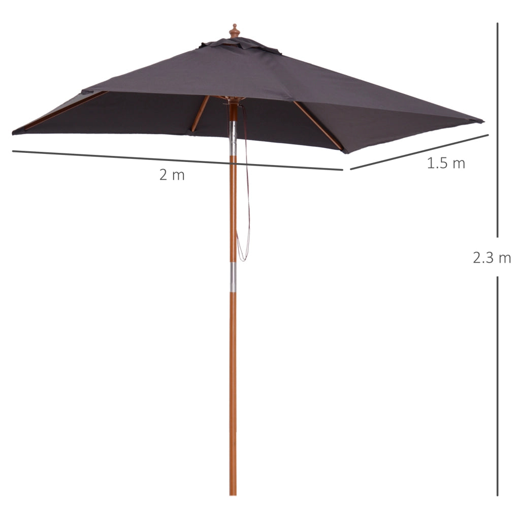 EasyComfort Ombrellone da Giardino Inclinabile 2x1.5 m con 6 Stecche e Palo in Legno di Abete, Grigio Scuro