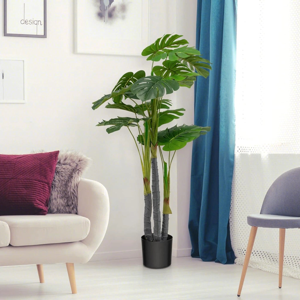 120 cm, pianta artificiale, Monstera Delisiosa, decorazione per interni in vaso di cemento, palma decorativa, 20 foglie, decorazione per interni artificiali, verde per casa e ufficio