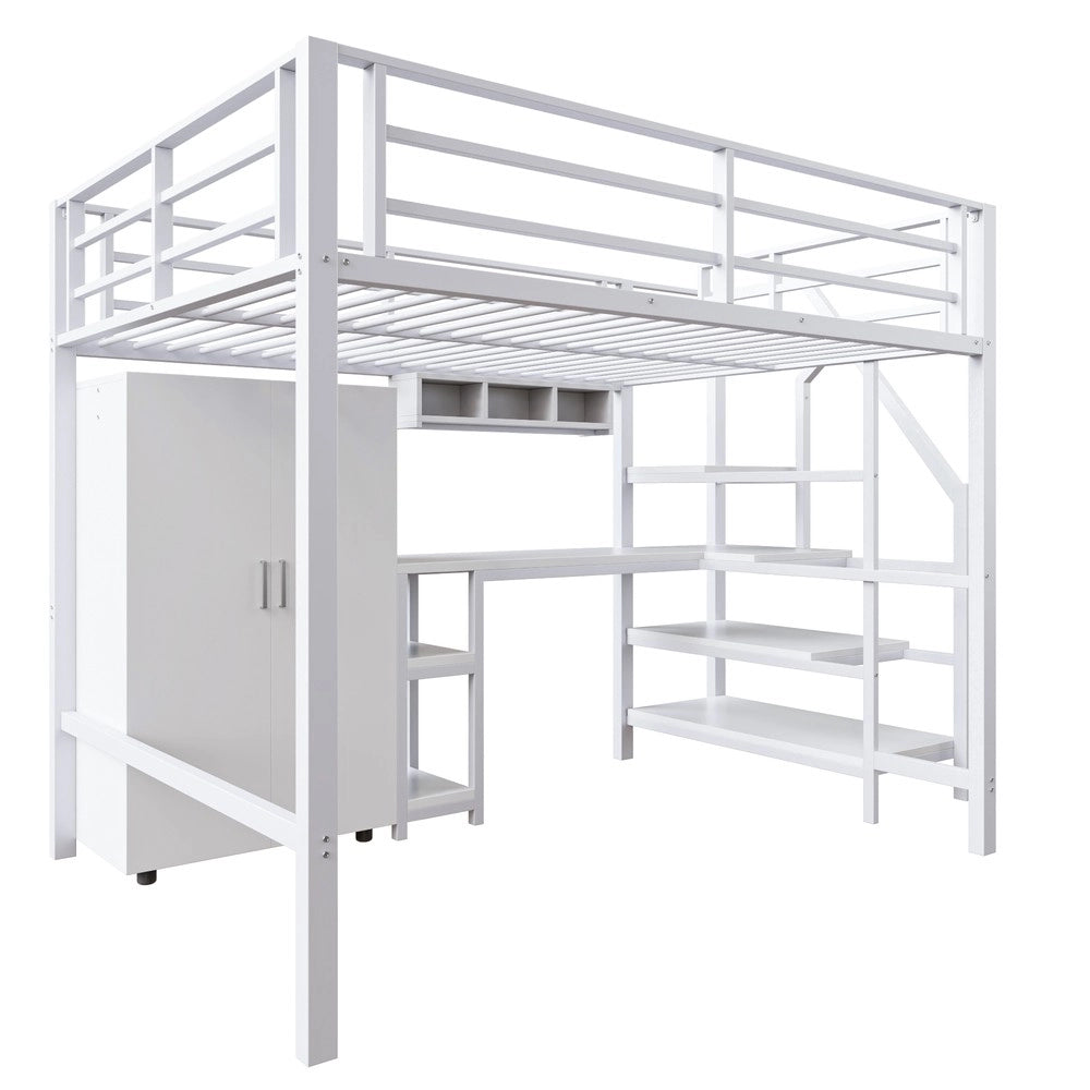 Letto a Soppalco con Scrivania e Armadio ¨C MINIMAL ¨C Bianco 140x200