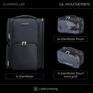GlamSeries GlamRoller Trolley, valigia per trucco con 4 trousse, valigetta per make-up artist con scomparto con protezione termica, organizer per makeup artist, parrucchieri