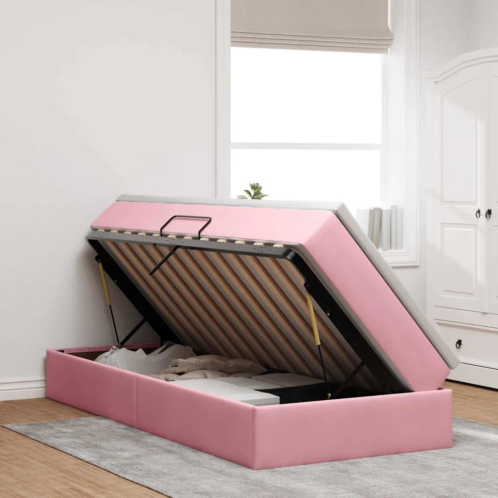 Letto con contenitore e materasso Rosa 90 x 190 cm Velluto