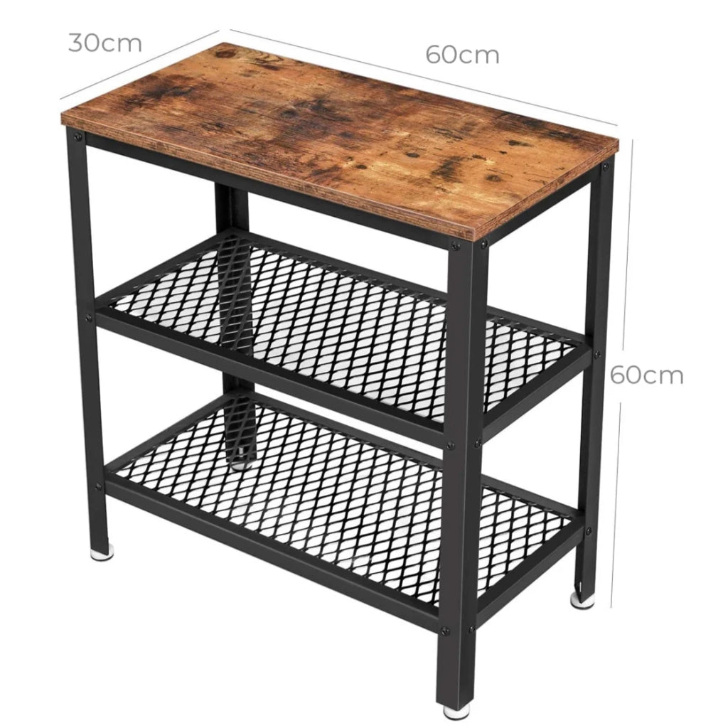 Tavolino laterale consolle con 2 ripiani in rete per ingresso soggiorno camera da letto ufficio 60 x 30 x 60 cm salvaspazio facile da montare stile industriale marrone rustico 12_0007570
