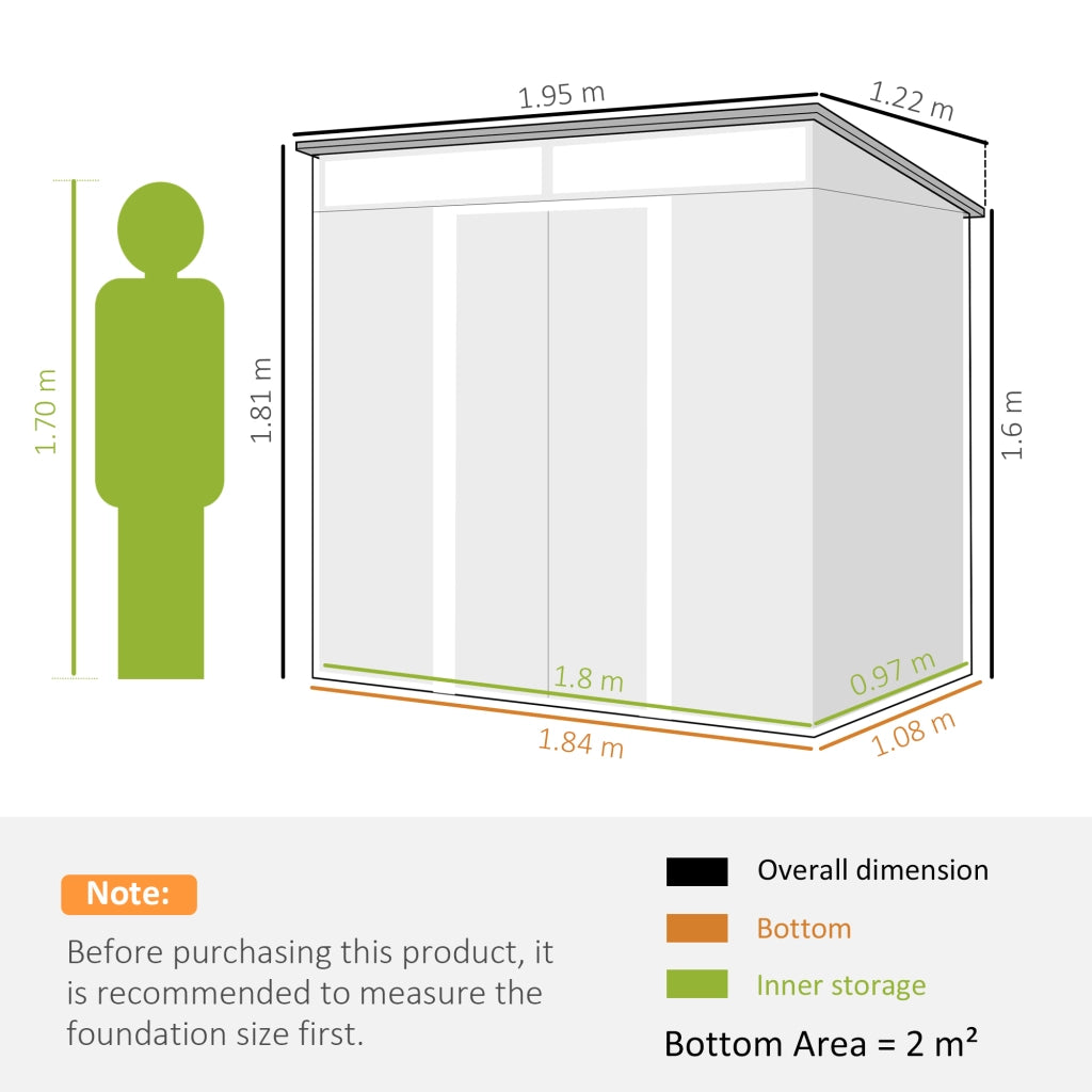 Casetta Box da Giardino 195x122x181,5 cm con Porte Scorrevoli e Pavimentazione in Acciaio Grigio Chiaro