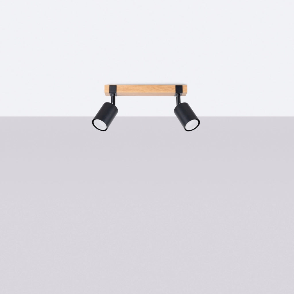 Spot soffitto scandinavo doppio nero legno 2xGU10