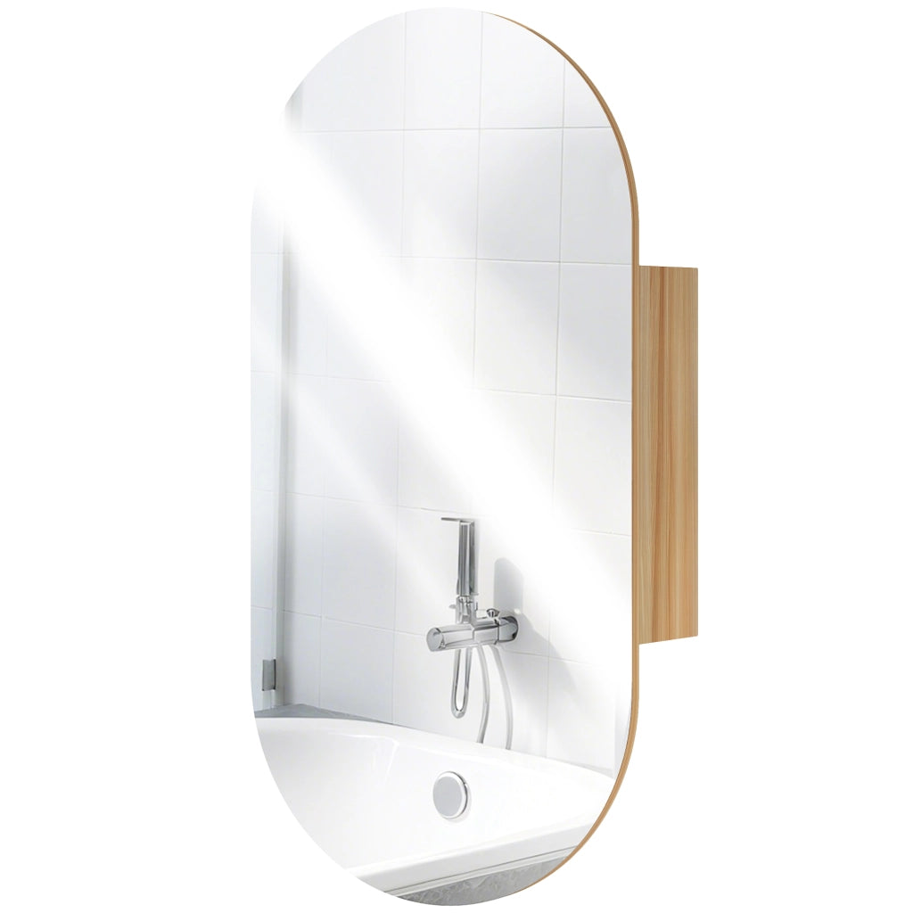 Armadietto bagno con specchio ovale 45x90 cm ¨C zephmum ¨C legno naturale