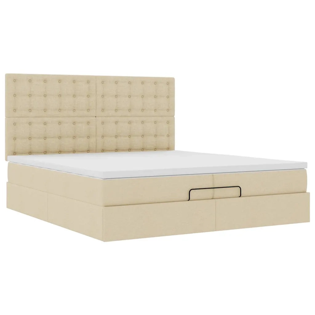 Struttura Letto Pouf con Materassi Crema 200x200 cm in Tessuto 3313353
