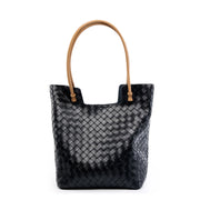 Borsa da donna intrecciata, grande capacit¨¤, in pelle di vacchetta, nera
