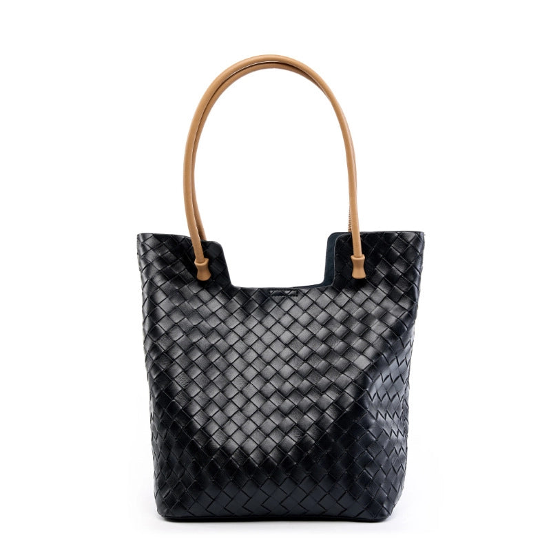 Borsa da donna intrecciata, grande capacit¨¤, in pelle di vacchetta, nera