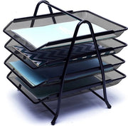Pentole per Carte, 4 strati Organizzatore per Ufficio con Supporto per Carte e Archiviazione Metallica per Ufficio Scuola Casa Studio (4 x Nero)