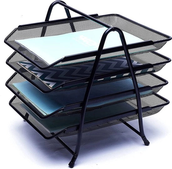 Pentole per Carte, 4 strati Organizzatore per Ufficio con Supporto per Carte e Archiviazione Metallica per Ufficio Scuola Casa Studio (4 x Nero)
