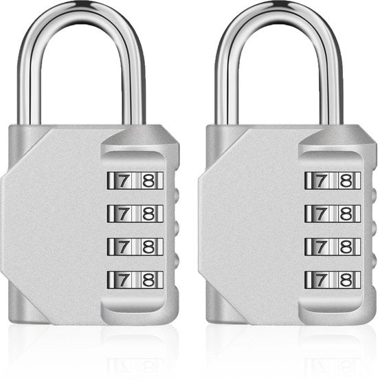 Hangslot combinato con combinazione a 4 cifre, per sporteolari, casse degli attrezzi, resistentente alle intemperie, per porte e cancelli di giardino (lotto da 2, argento)