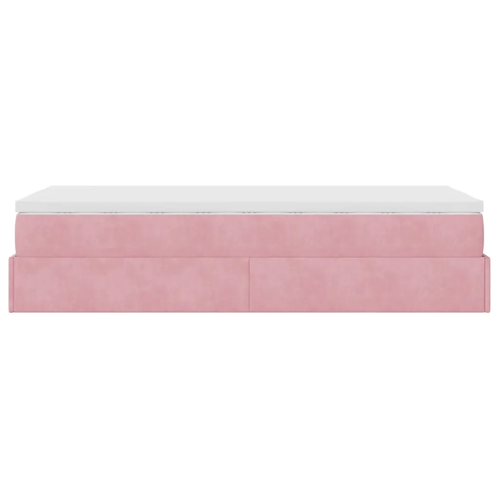 Struttura Letto Pouf con Materasso Rosa 90x200 cm in Velluto 3311164