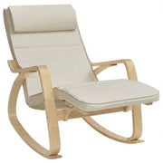 Poltrona A Dondolo Reclinabile In Legno E Acciaio Con Poggiapiedi Regolabile 5 Posizioni Seduta Imbottita 121.5 x 55 x 84 Cm Beige