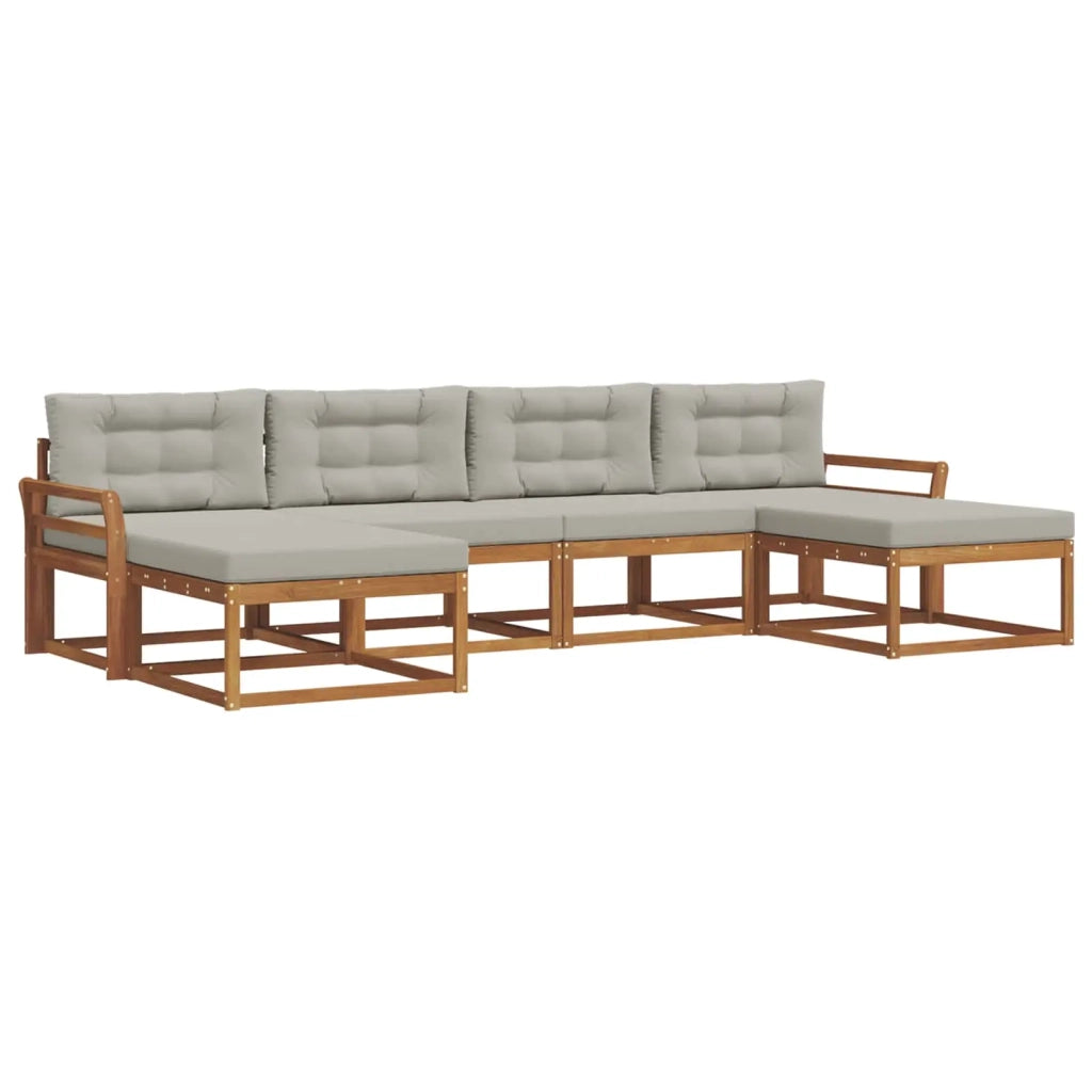 Set di divani da esterno 6 pcs Grigio Naturale e Chiaro